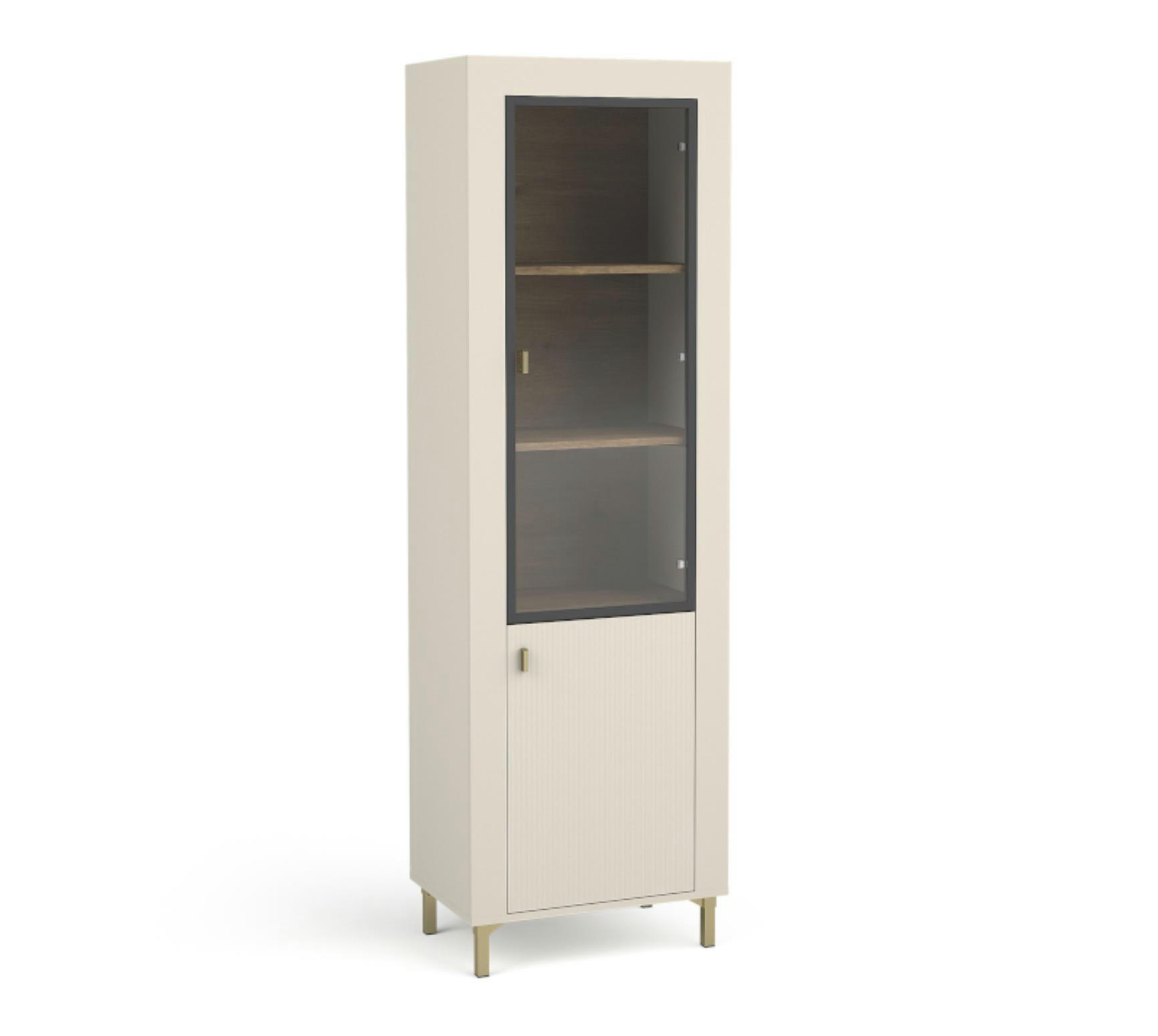 VITRINE Mossa Kaschmir, mit LED - Beige/Goldfarben, Holzwerkstoff (60/194/40cm) - Bettso