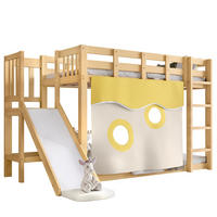 ETAGENBETT 90x200cm mit Bettvorhang und Rutsche, Natur - Naturfarben, Holz (90/200cm) - KOMHTOM