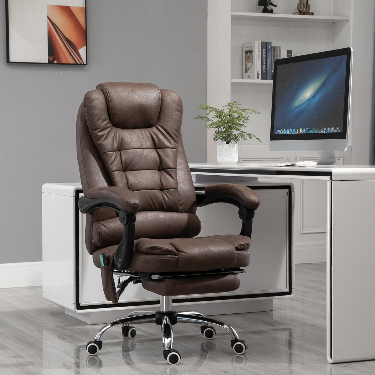 BÜROSTUHL mit Massagefunktion, Ergonomisch Schreibtischstuhl mit Liegefunktion - Silberfarben/Braun, Kunststoff/Textil (70/119/65cm) - Vinsetto