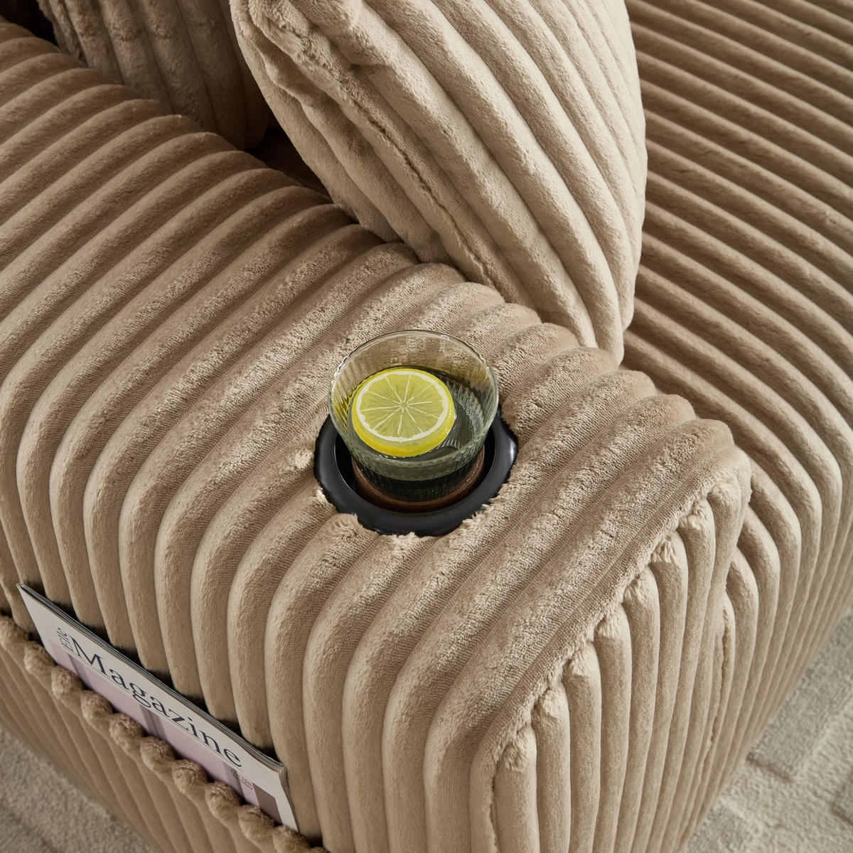 ECKSCHLAFSOFA Modulares Sofa mit Schlaffunktion,Chaiselongue + Zweisitzer,Khaki - Braun, Textil (257/160cm) - LVHOM