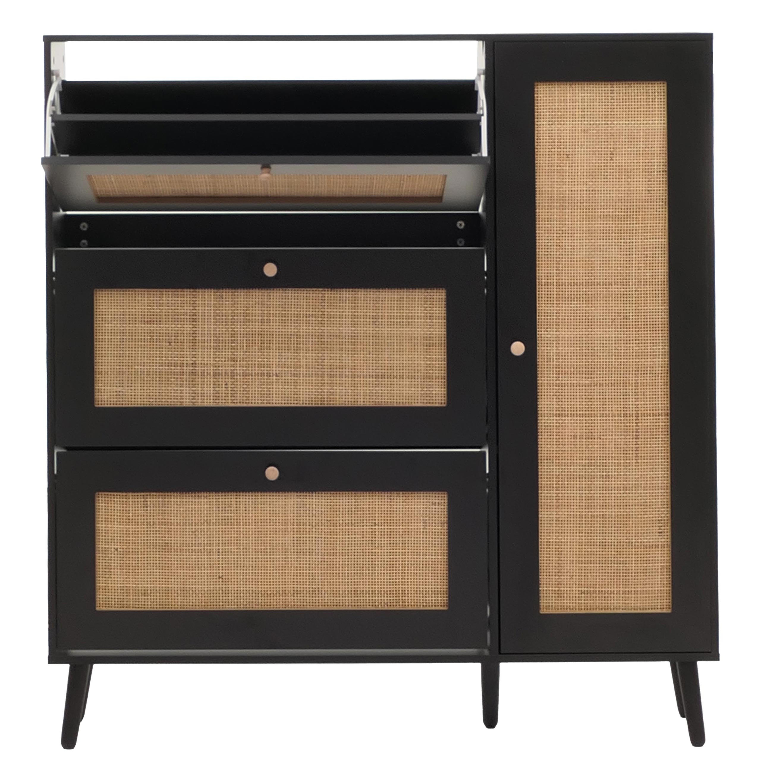 RATTAN-SCHUHKIPPER Schwarz - Schwarz, Holz (120/127/24cm) - MCW