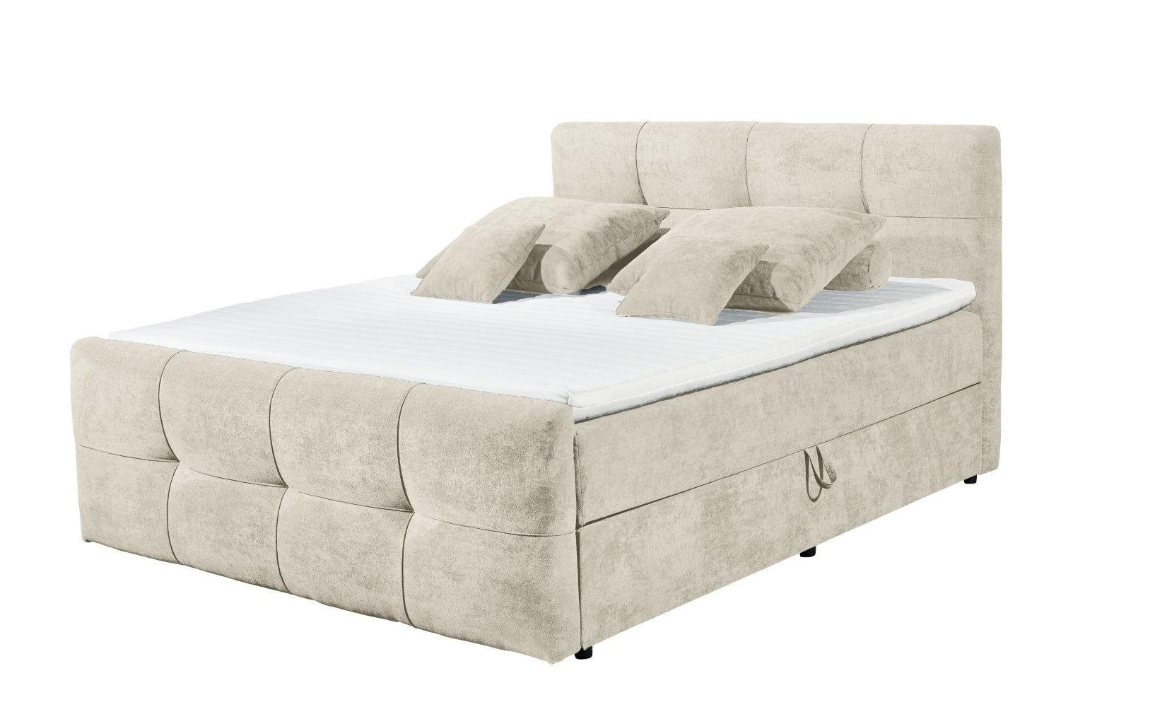 BOXBETT mit 9‑Zonen-Tonnentaschenfederkern-Matratze, HR-30-Topper, Bettkasten - Sandfarben/Beige, Holz/Kunststoff (160/200cm) - ed exciting design