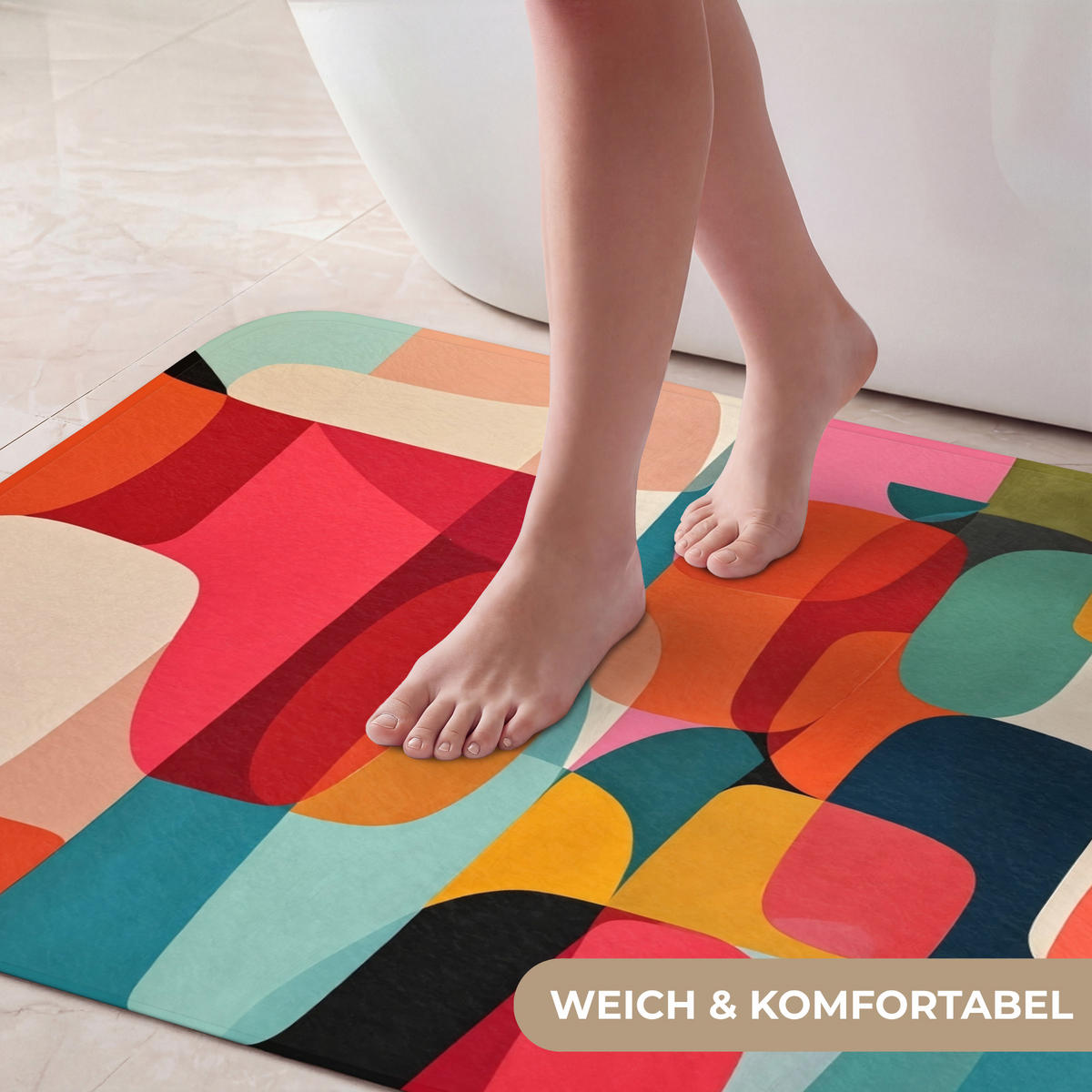 KOUPELNOVÁ PŘEDLOŽKA Tvary - barevné - abstraktní - letadla 90x60 cm - různobarevná, textil/plast (90/60cm) - OnlyWow