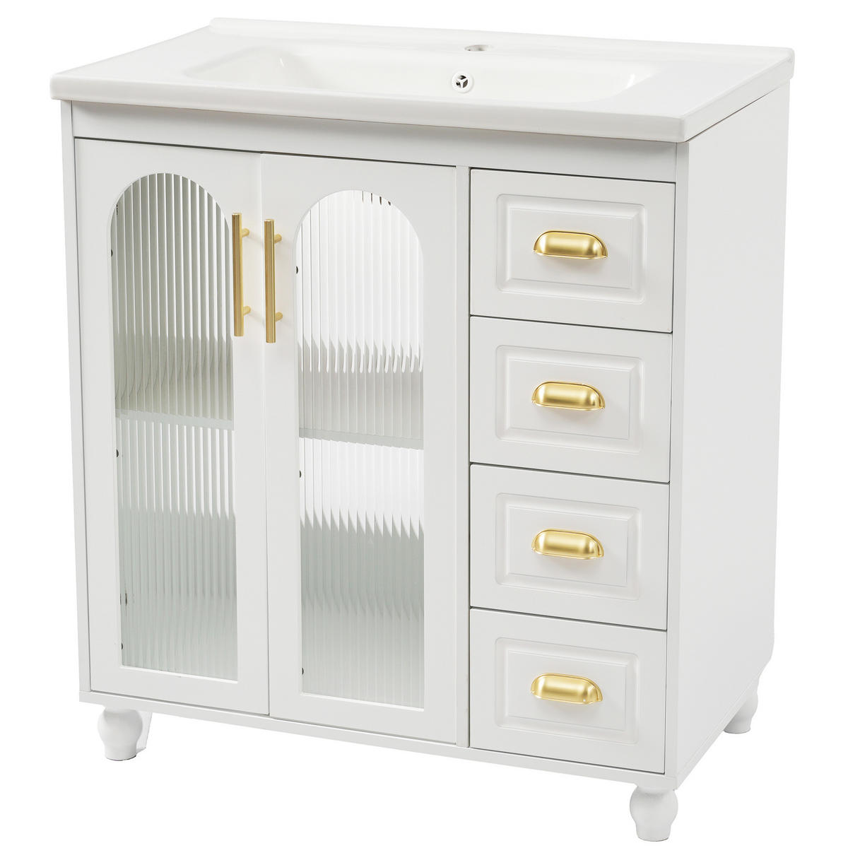 WASCHTISCH mit Unterschrank 80cm Keramikbecken Weiß - Weiß, Holzwerkstoff (80/90/47cm) - Urban Meuble