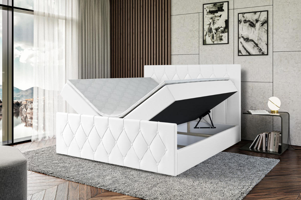 BOXBETT VELANTO-Z - 180 x 200 - H3 - Weiß Hochglanz - Weiß, Holzwerkstoff (180/200cm) - ALTDECOR