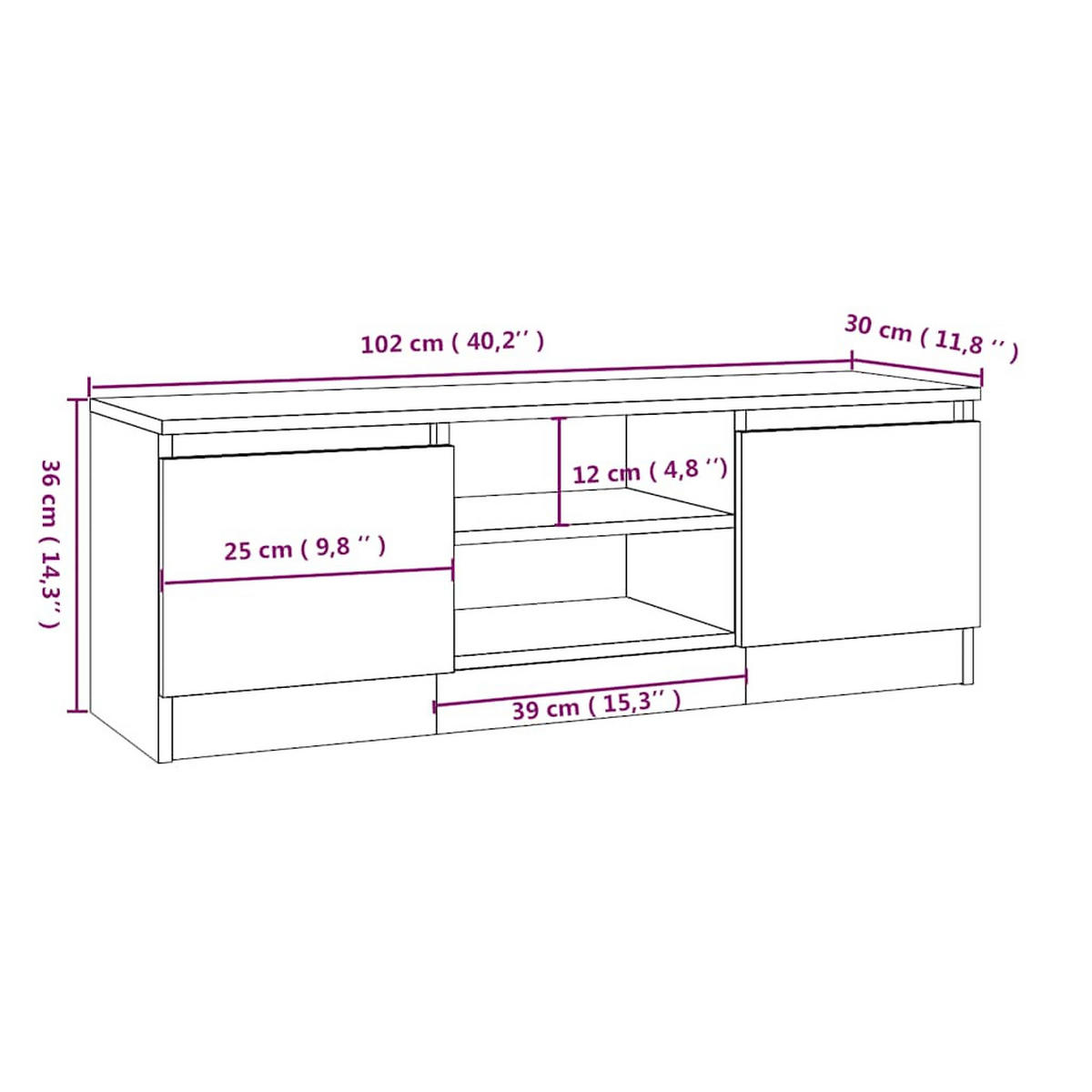 TV-SCHRANK Mit Tür Betongrau 102/30/36 Cm - Grau, Holzwerkstoff (30/36/102cm) - vidaXL