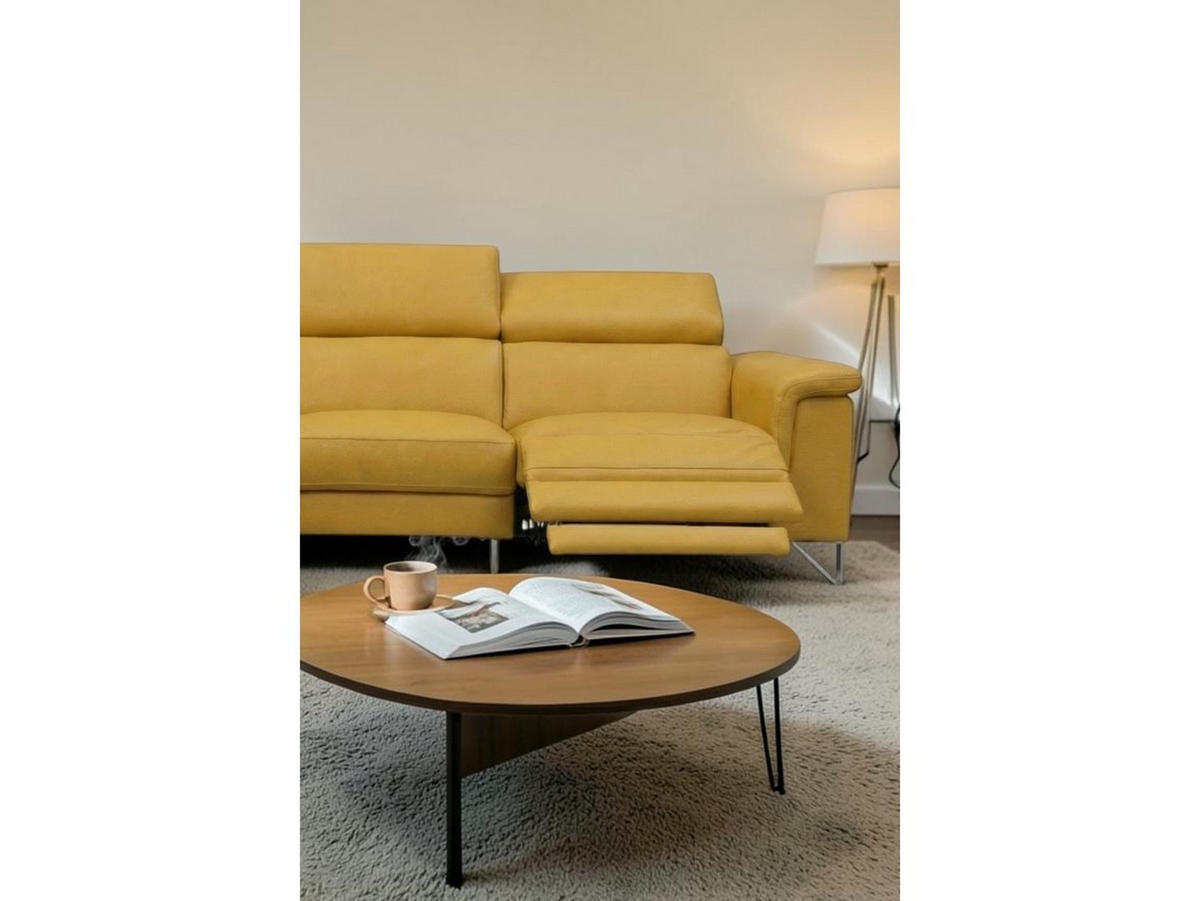 ECKSOFA Antares Echtleder mit 1 x Relaxfunktion Senfgelb - Gelb, Leder/Metall (224/276cm)