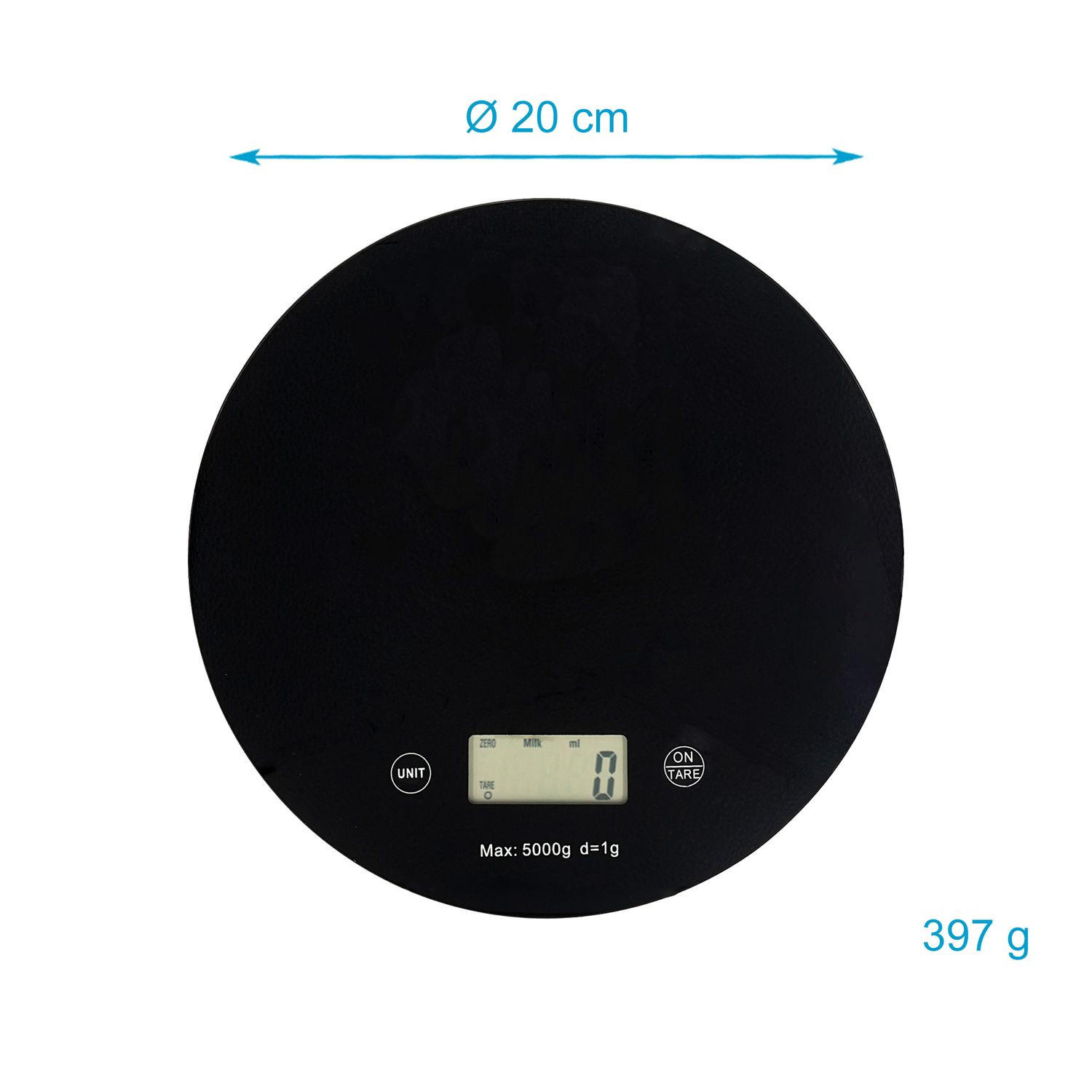 KÜCHENWAAGE mit LCD Display - Schwarz, Glas (20/1.6/20cm) - Intirilife