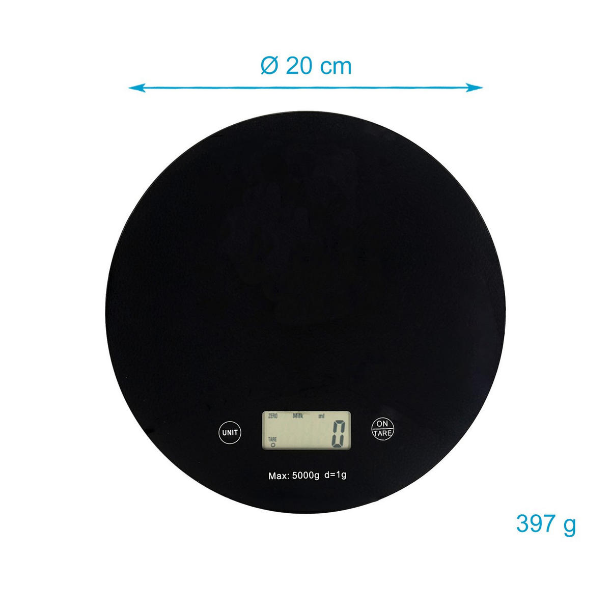 KÜCHENWAAGE mit LCD Display - Schwarz, Glas (20/1.6/20cm) - Intirilife