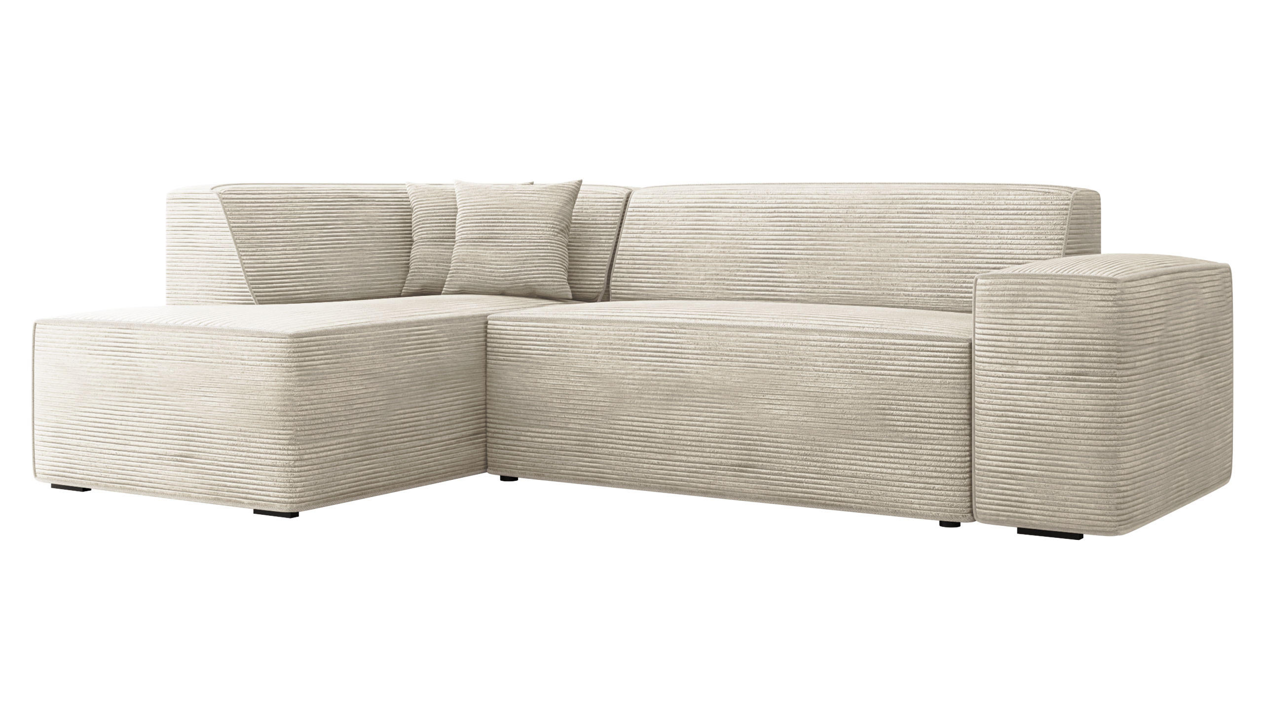 ECKSOFA Lordin Cord, Seite: Links - Schwarz/Naturfarben, Holz/Textil (267/205cm) - MIRJAN24