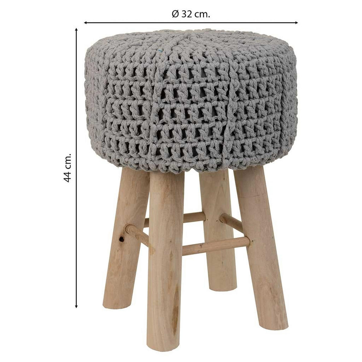 HOCKER aus Holz und Baumwolle, grau, 32x44cm - Grau, Holzwerkstoff (32/44/32cm) - Wanderlust
