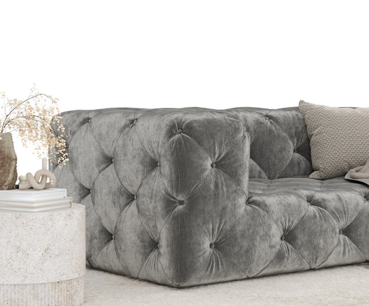 2-SITZER-SOFA Cosimo Grau Chenille - Schwarz/Grau, Holz/Holzwerkstoff (193/71/100cm) - Maison de Reve