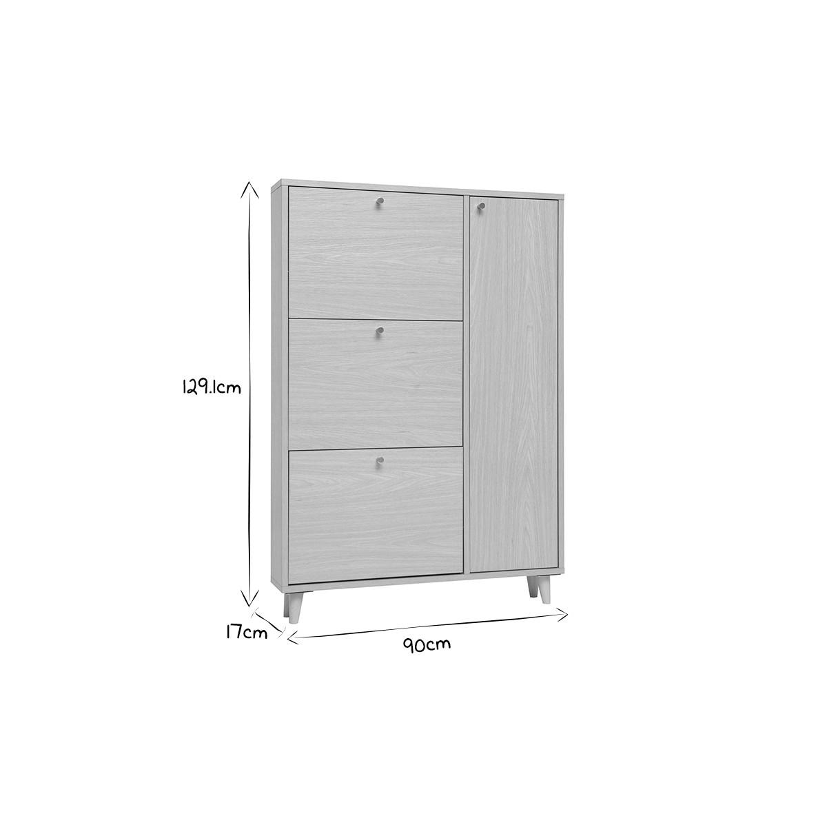 SCHUHSCHRANK Helles Holzdekor Eiche Goldenes Metall B90 cm SILVESTRE - Eiche Bianco, Holz (17/129.1/90cm) - Miliboo