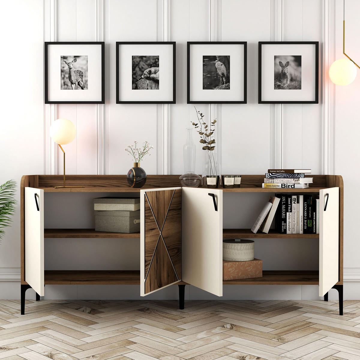 BUFFET 4 Türen L180 cm - Venedik - Ecru, Holzwerkstoff (35/78/9cm) - Calicosy