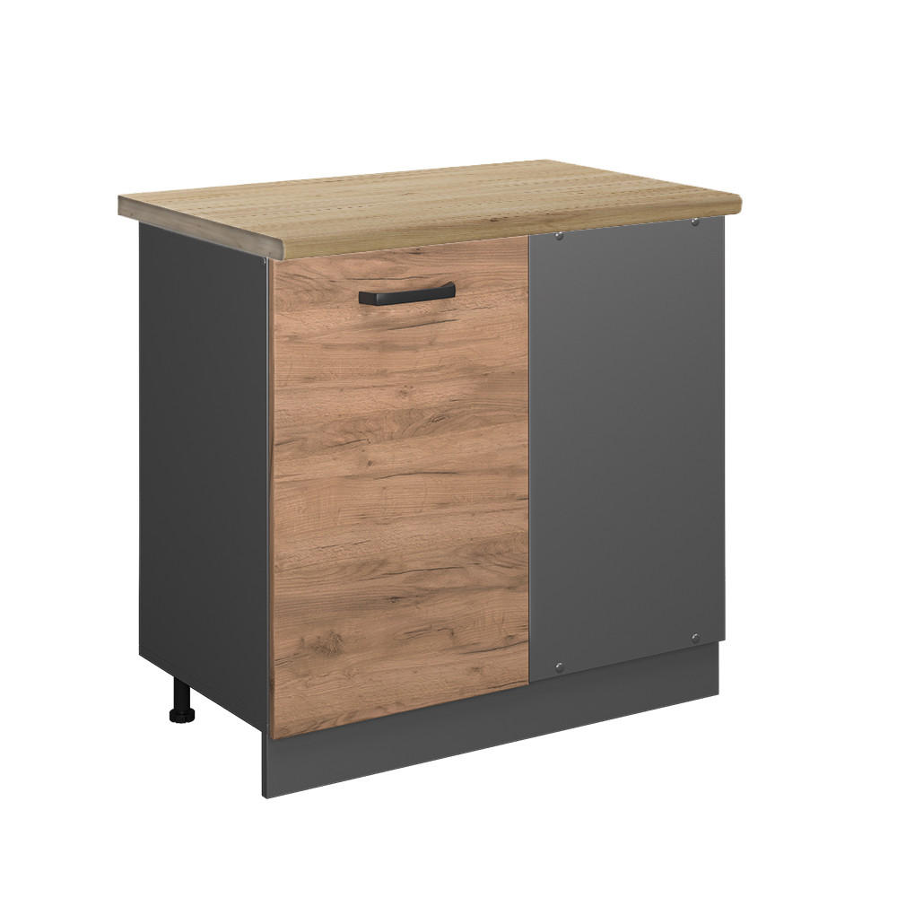 ECKUNTERSCHRANK R-Line Goldkraft Eiche 86 cm, AP Eiche - Anthrazit/Eiche Wotan, Holzwerkstoff (86/81.6/60cm) - Vicco