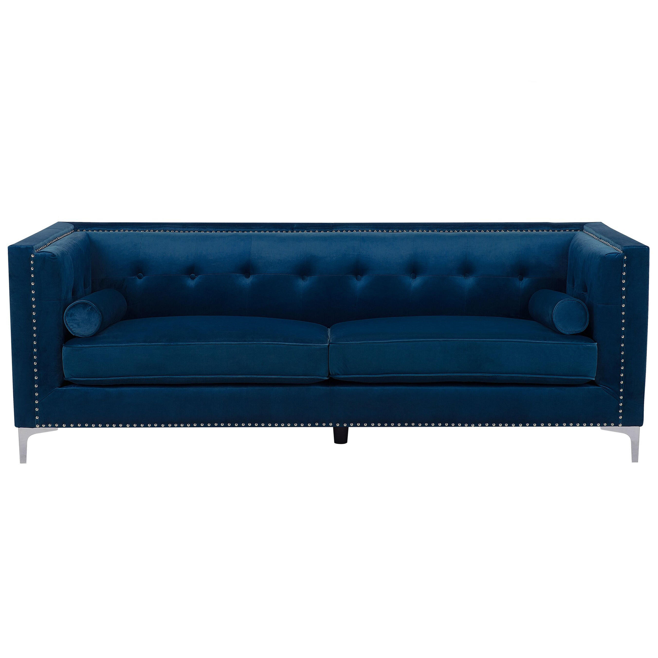 3-SITZER-SOFA Samtstoff Marineblau Avaldsenes - Hellblau, Textil (211/74/82cm) - Beliani