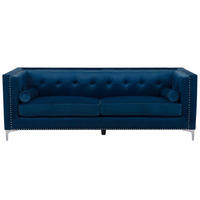 3-SITZER-SOFA Samtstoff Marineblau Avaldsenes - Hellblau, Textil (211/74/82cm) - Beliani