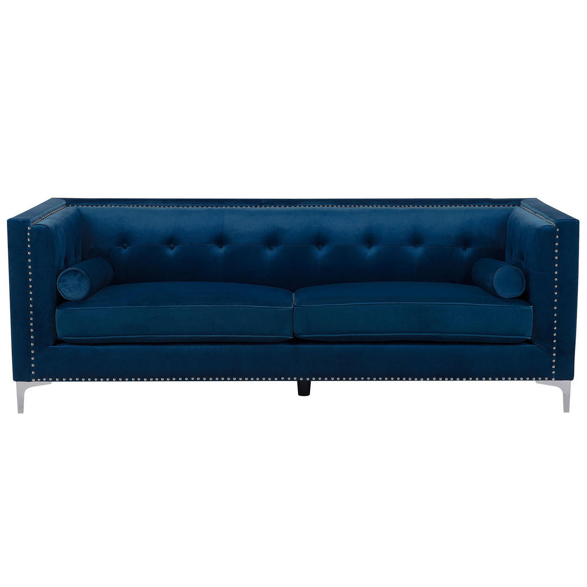 3-SITZER-SOFA Samtstoff Marineblau Avaldsenes - Hellblau, Textil (211/74/82cm) - Beliani