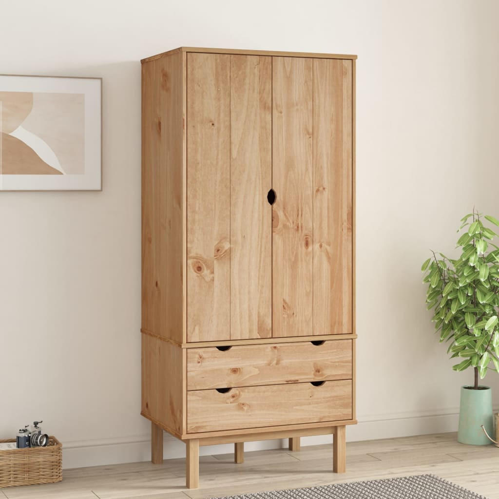 KLEIDERSCHRANK OTTA 76,5x53x172 cm Massivholz Kiefer - Braun, Holz (76.5/172/53cm) - furnicato