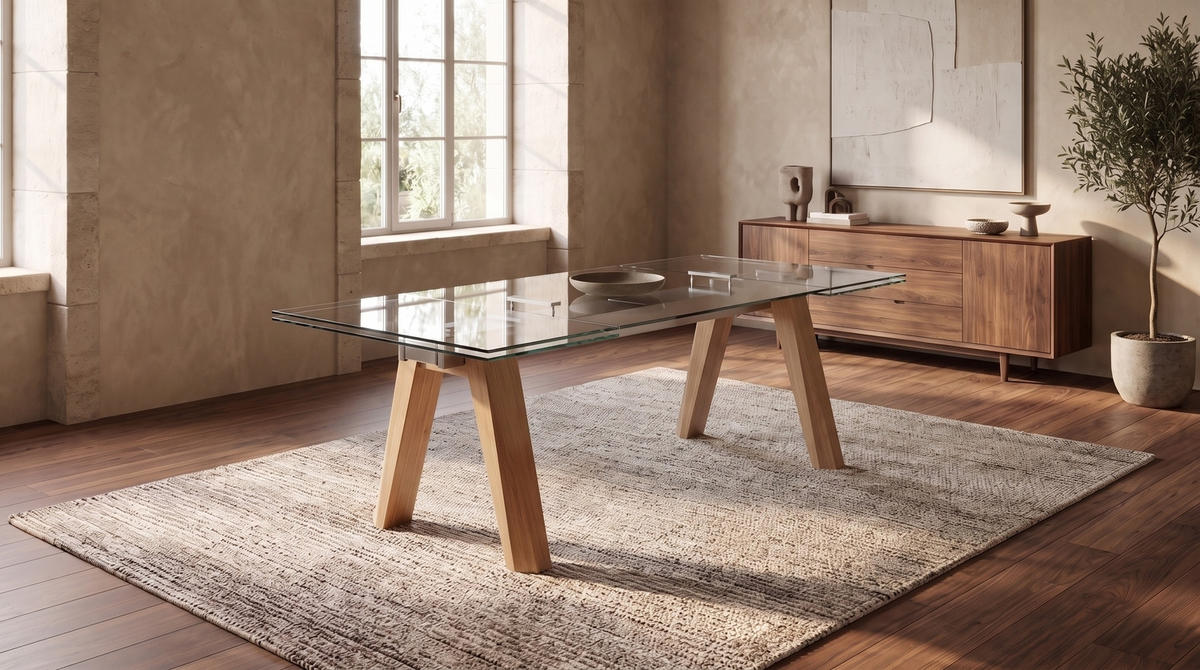 ESSTISCH MOUNTY Glas Grau Massivholz - Naturfarben/Grau, Glas/Eichenholz (100/200/76cm) - KAWOLA