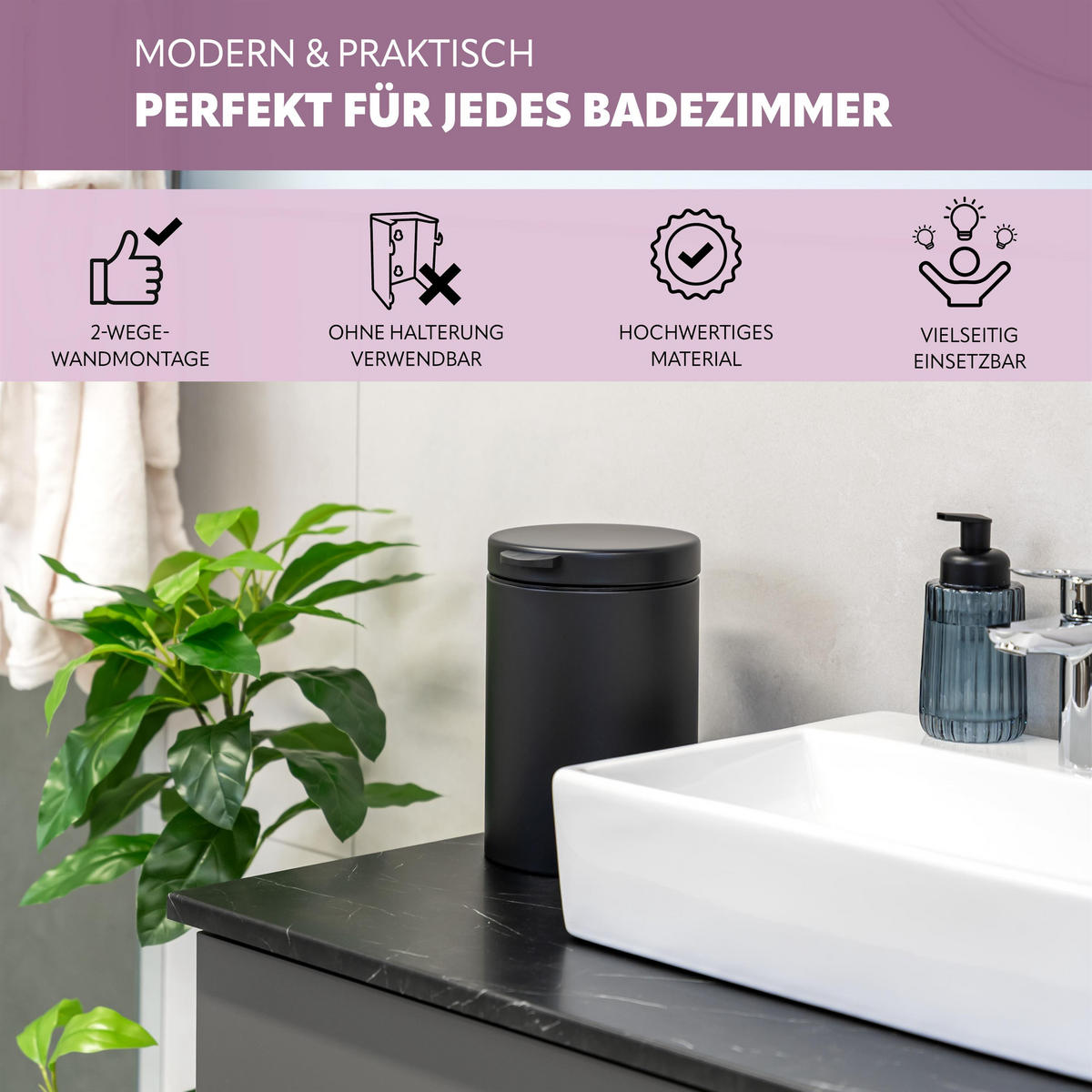 WAND-KOSMETIKEIMER, schwarz - Schwarz, Metall (16/24/23cm) - bremermann