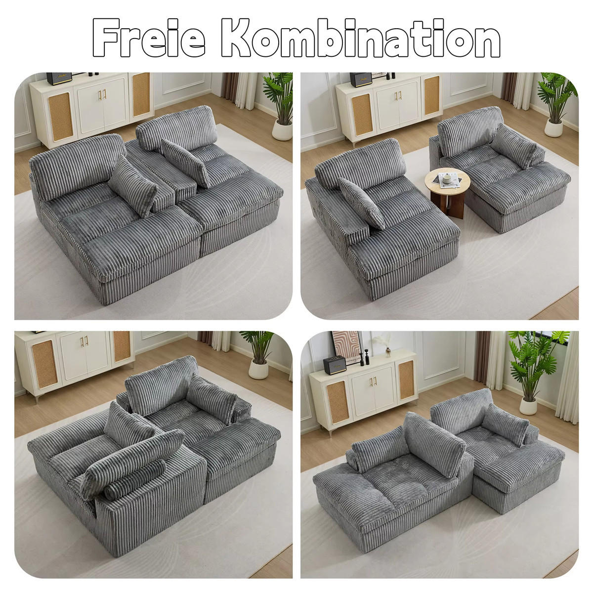 SCHLAFSOFA 2-in-1 Cord Schlafcouch mit Bettfunktion, Grau - Grau, Textil (214/89/145cm) - Kaket
