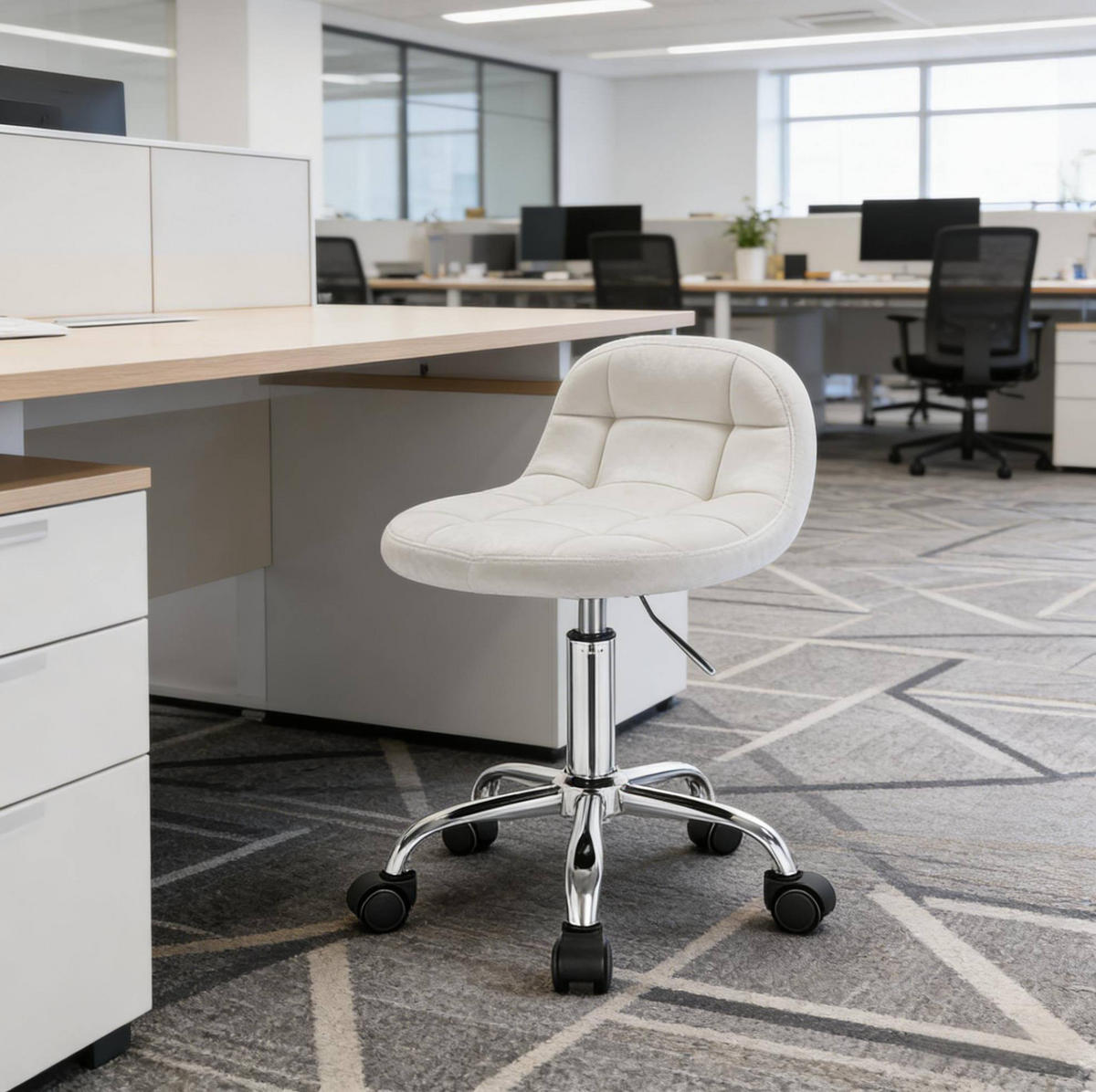 BÜROSTUHL höhenverstellbar Samt Cream White - Weiß, Metall (38/68/31cm) - Meubliv