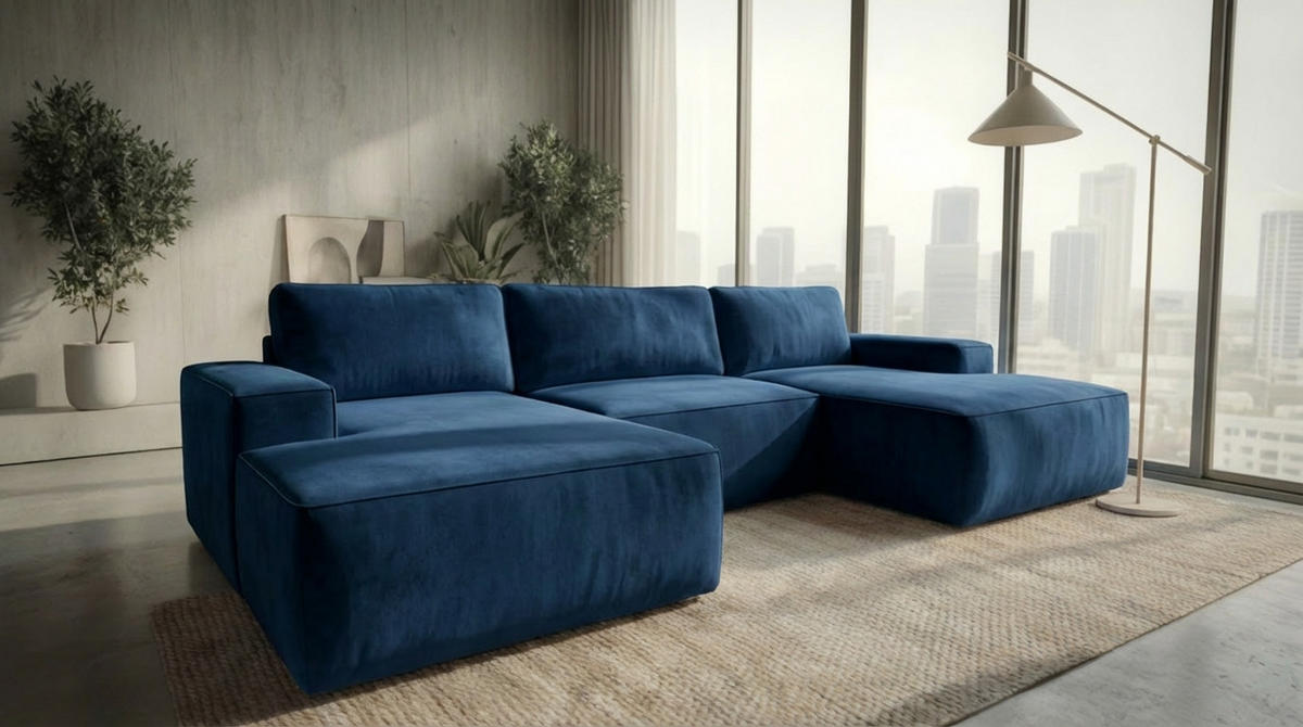 ECKSOFA EINAR 362 cm x 170 cm – Stoff: VELUTTO Blau 11 Farbe: Blau - Blau, Textil (362/170cm) - A&J MöbelLand