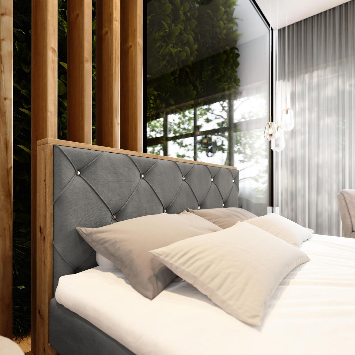 BOXBETT FOSCO 180x200 cm mit Matratze und Topper - Grau - Grau, Holz (180/200cm) - MASSENO