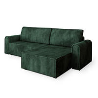 ECKSOFA VALTINO Grün Kordstoff mit Schlaffunktion - Grün, Holz (275/148cm) - MASSENO