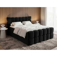 BOXSPRINGBETT Milano Schwarz 200/200 cm Samt Stoff mit Bettkasten, mit Matratze, mit Topper H3/H4 - Schwarz, Textil (200/200cm) - wonello