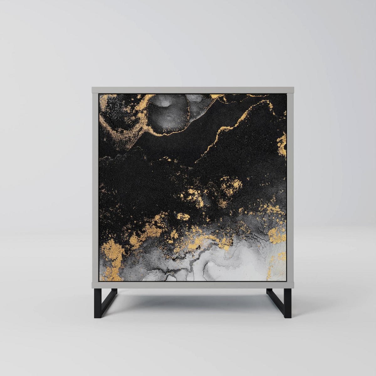 SIDEBOARD MARBLE OF TOMMORROW, Grau, 57,5x42x72,5 cm, Schwarze Metallfüße - Multicolor/Schwarz, Holzwerkstoff/Metall (57.5/72.5/42cm) - SpaceRebels