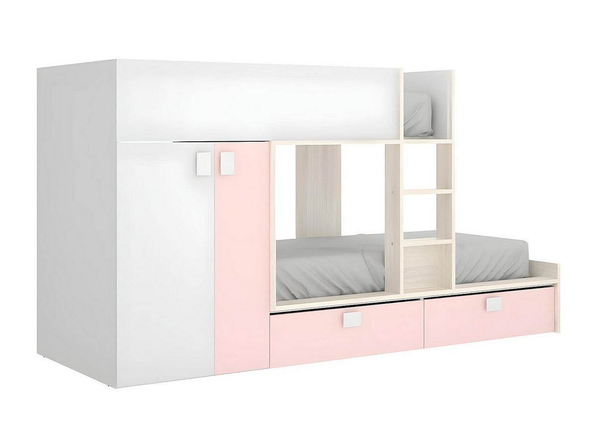 ETAGENBETT - 2 Personen - holz - puderrosa, weiß Juanito - Hellrosa/Weiß, Holz (90/190cm) - Vente-Unique