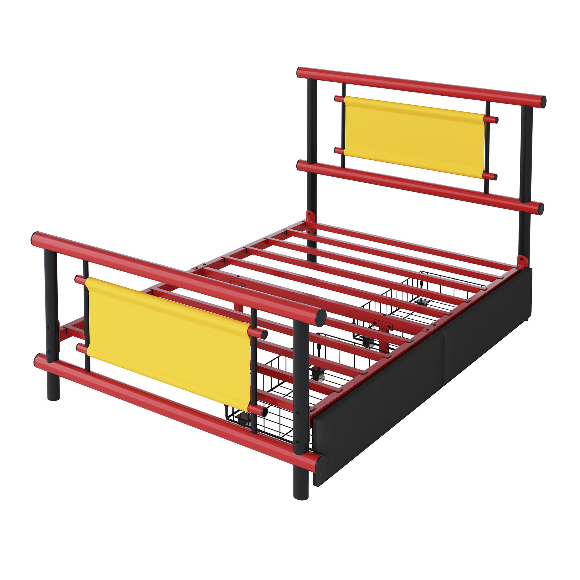 METALLBETT 90x200cm Kinderbett Schubladen Stahl Rosa Blau - Rot, Metall (90/200cm) - FLIEKS