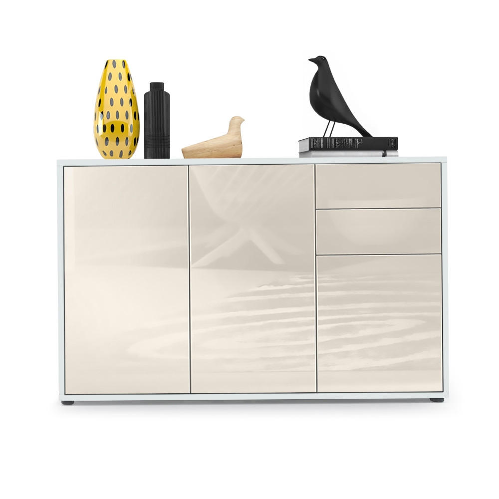 KOMMODE Ben Front in Creme Hochglanz - Creme, Holzwerkstoff (117/74/36cm) - Vladon