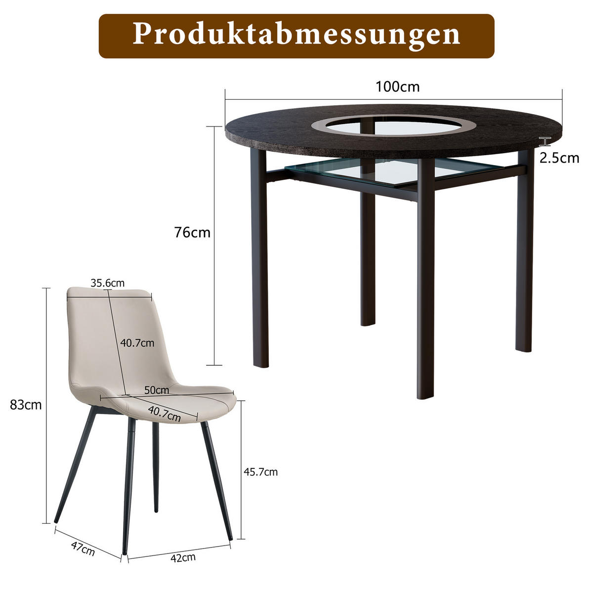 ESSGRUPPE DE-39372 5-teilig, mit 4 PU-Sesseln und Glasplatte Warmgrau - Grau, Metall (100/76/100cm) - ComfortXL
