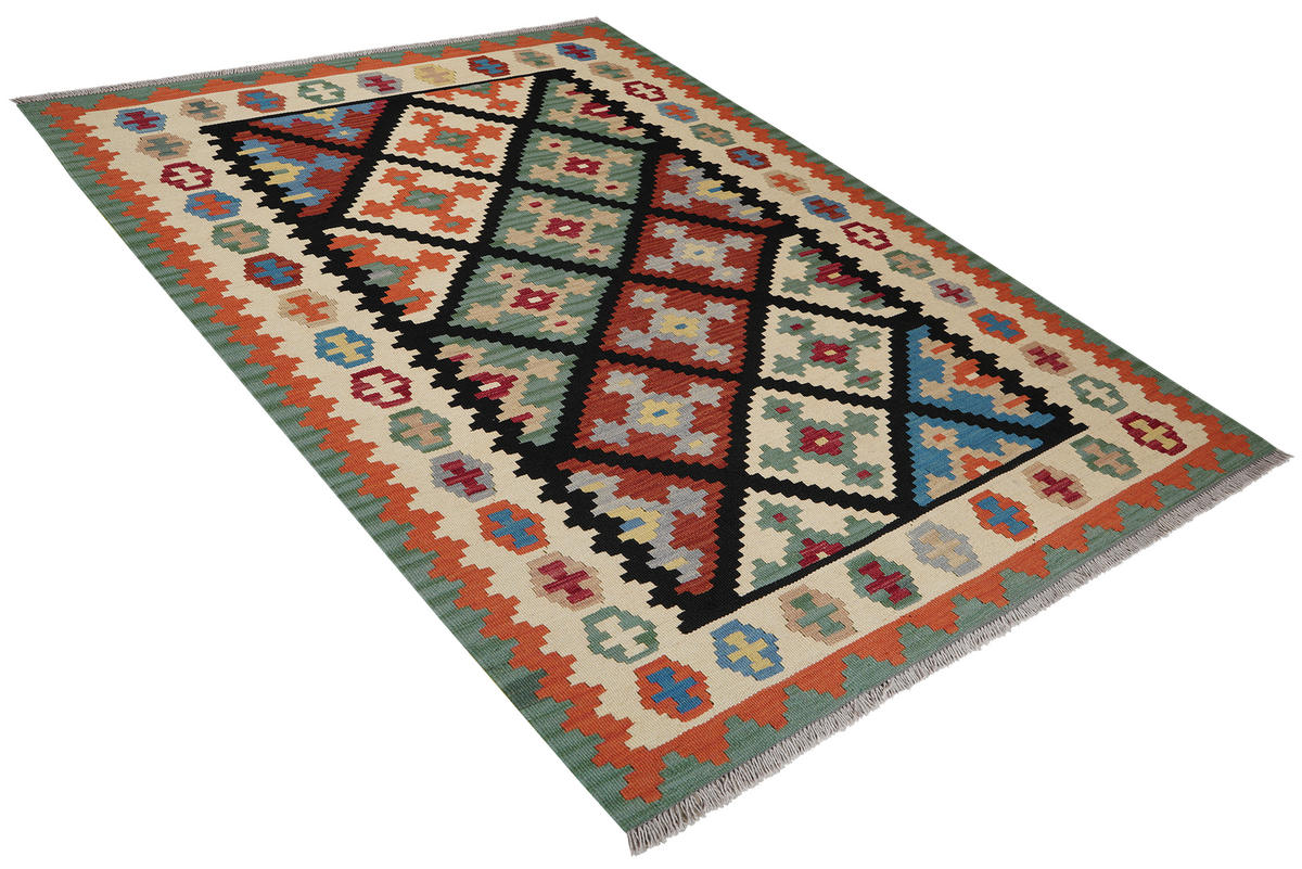 HANDWEBTEPPICH Kelim Gashgai Schwarz 199/151 cm Schurwolle - Schwarz, Textil (151/199cm) - Looma