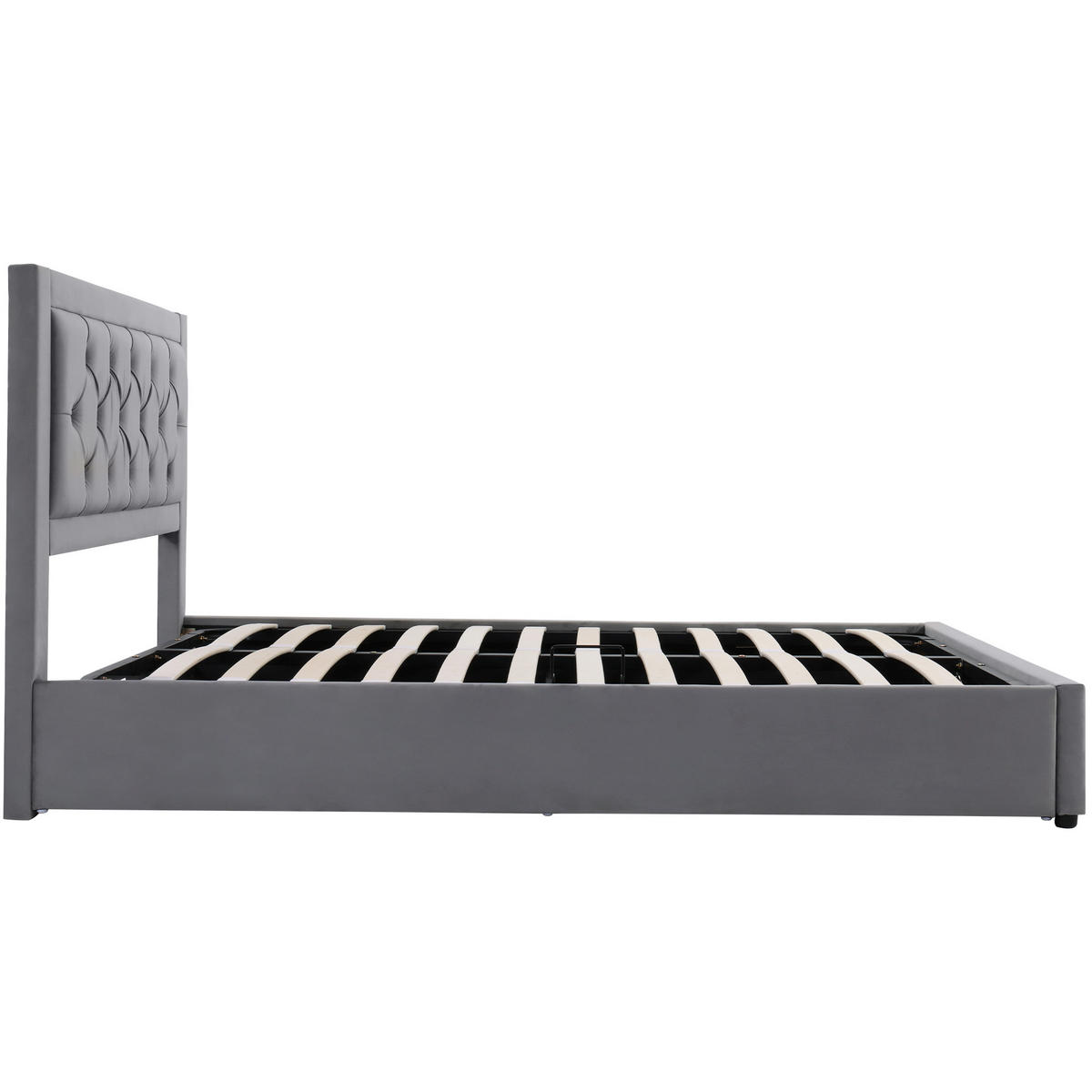ČALOUNĚNÁ POSTEL 140/200 cm v šedé barvě s úložným prostorem ze sametu - šedá, kov/kompozitní dřevo (140/200cm) - CHICFURN
