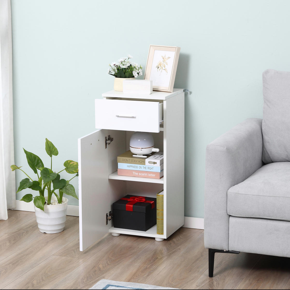 MIDISCHRANK DE-17361 mit Tür, Schublade & verstellbarem Regal Weiß - Weiß, Holzwerkstoff (30/77.5/35cm) - ComfortXL