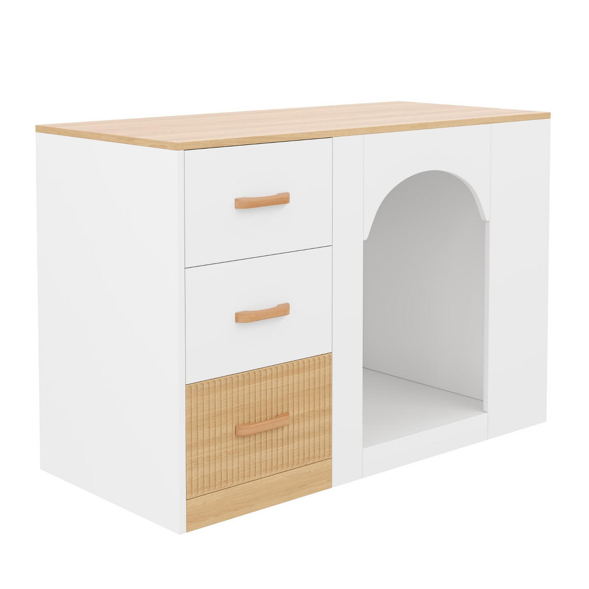 KÜCHENINSEL MIT RUHEBEREICH MIT 3 SCHUBLADEN, Kombination Und Holzoptik, 120/60/90 cm - Weiß, Holzwerkstoff (60/90/120cm) - Rolipo
