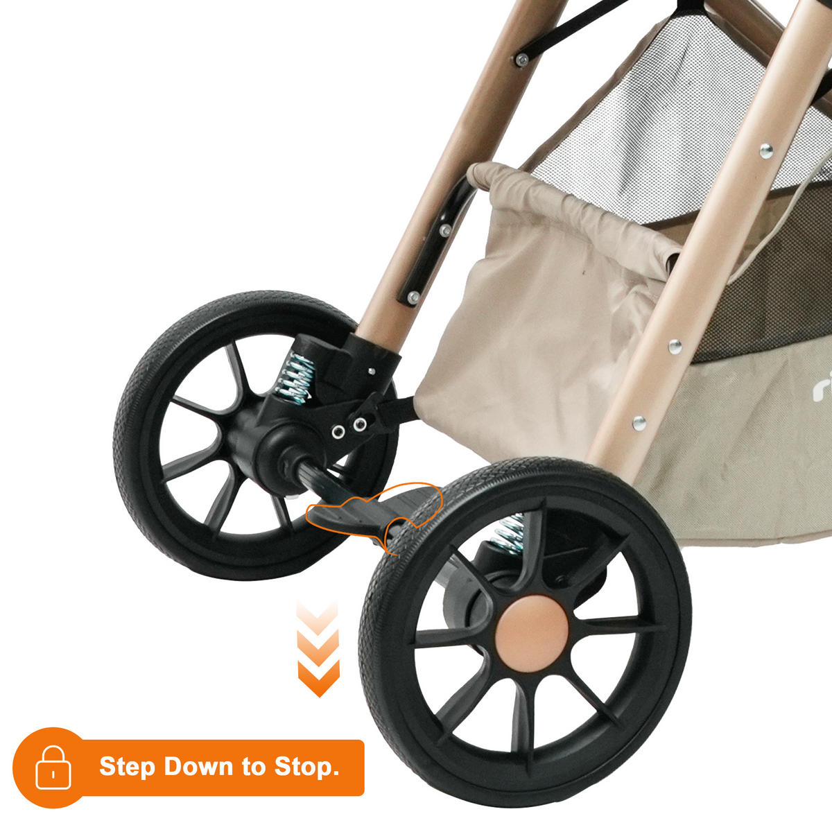 BUGGY Kombikinderwagen 0-36 Monate 2-in-1 Umbaubar Zu Babywanne Kompakt Faltbar - Creme, Metall (80/62/103cm) - Raelunyi