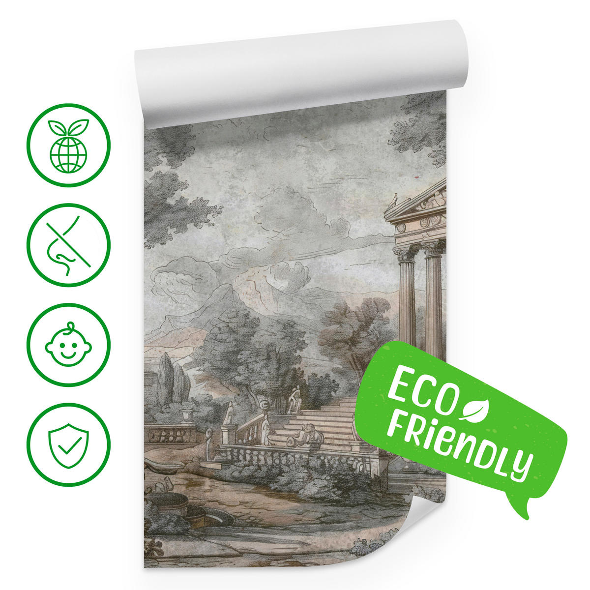 FOTOTAPETE Antike Architektur Bäume Landschaft 350x256 - Beige/Violett, Papier (350/256cm) - Muralo