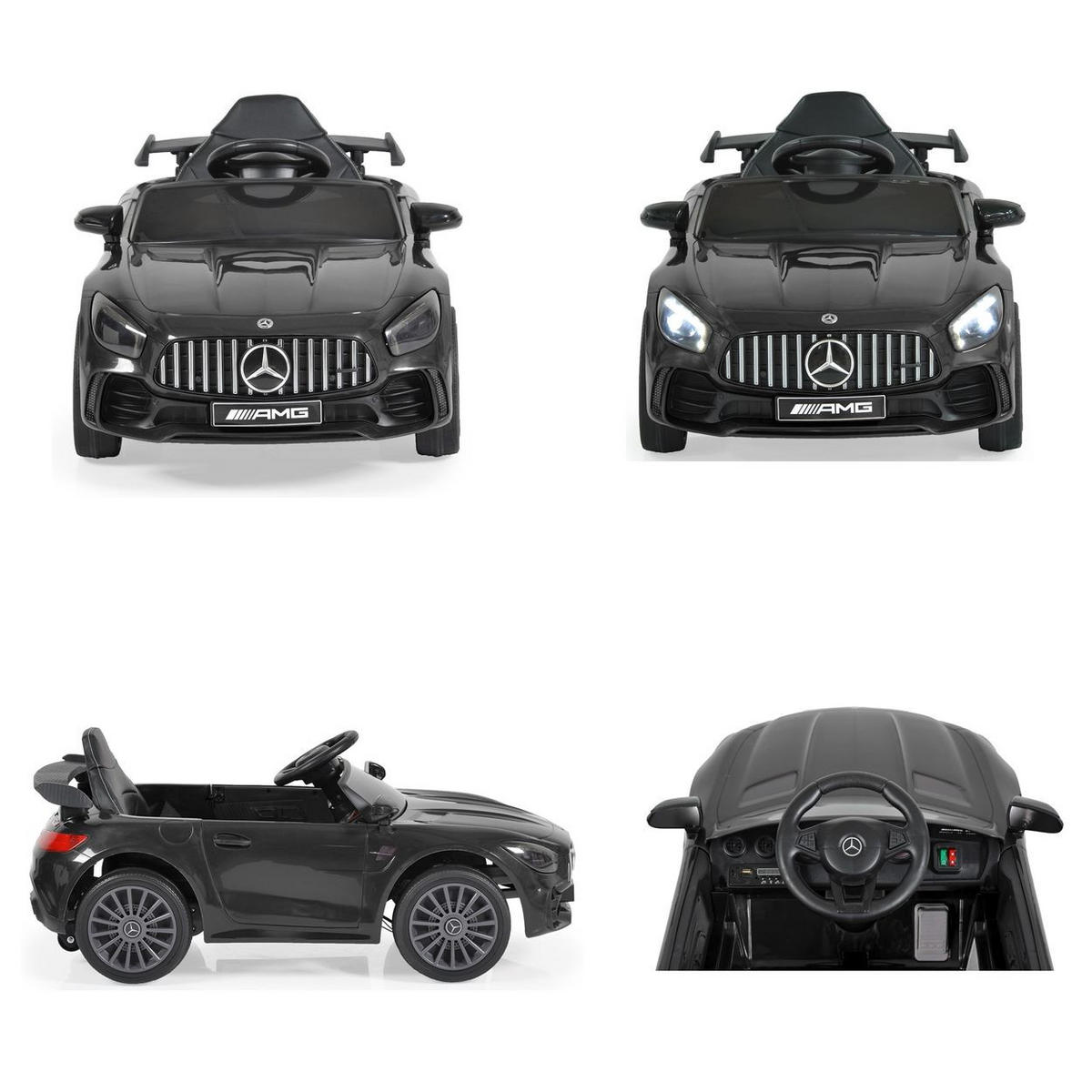 ELEKTROAUTO Mercedes AMG GTR schwarz EVA-Reifen, Musikeffekte, Fernbedienung - Schwarz, Kunststoff (99/55/41cm) - Moni