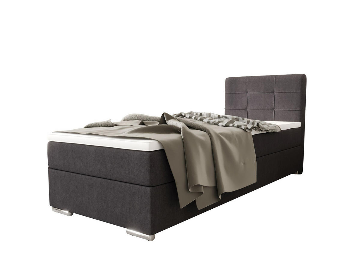 BOXBETT ZILANO 1 mit Matratze H3 und Topper 90x200 Cosmic 97 rechts - Grau, Holz/Textil (90/200cm) - Bedante