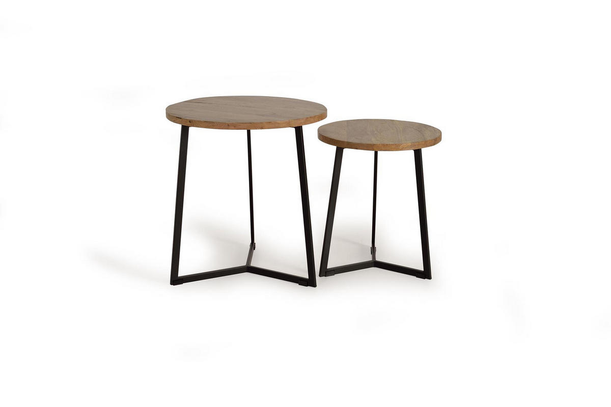 TISCH-SET 2 Mangoholz und schwarzem Metall - Braun, Metall (56/56/60cm) - Giner y Colomer
