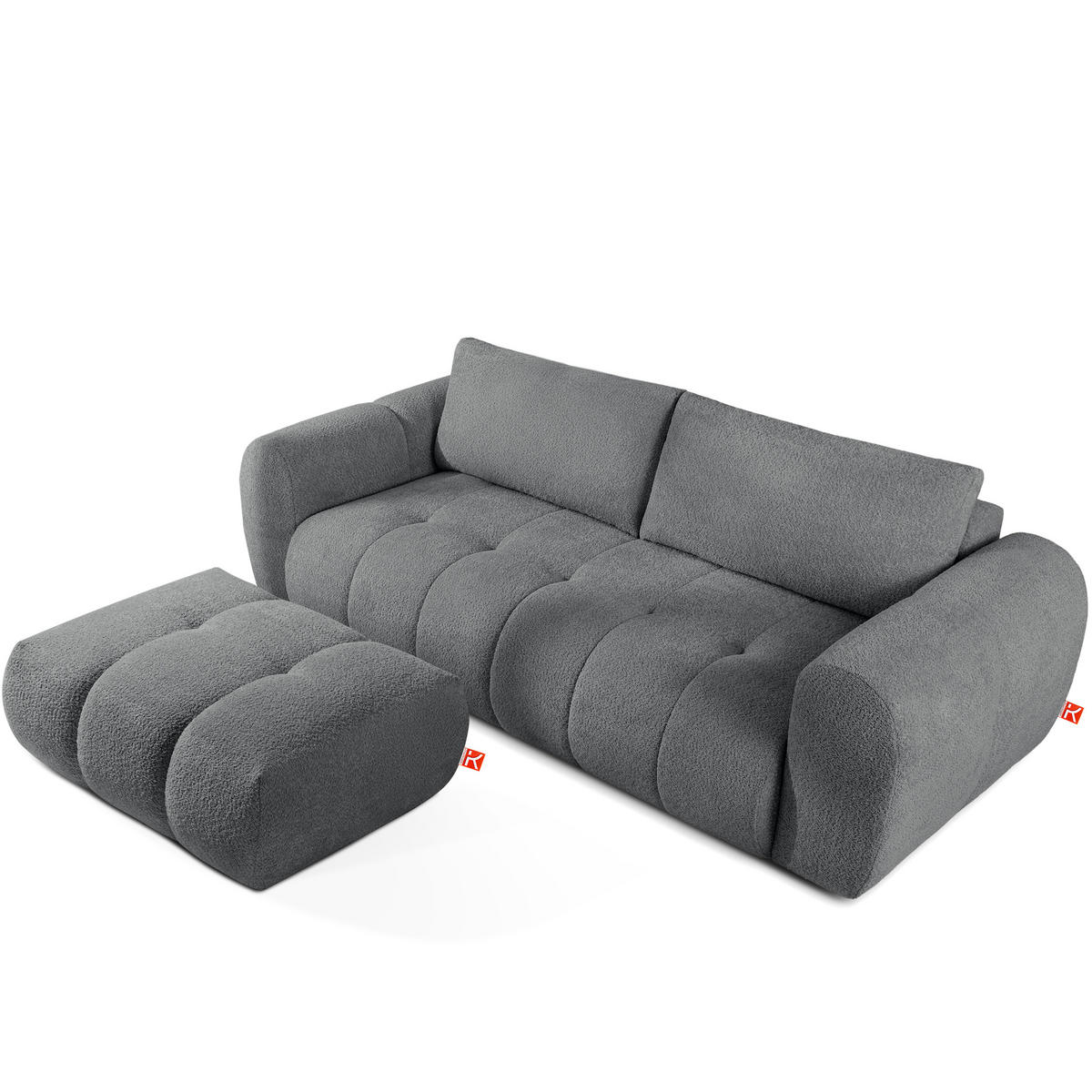 POUF LIRA, Dunkelgrau, Bouclé - Dunkelgrau, Holz/Holzwerkstoff (96/43/50cm) - KONSIMO®