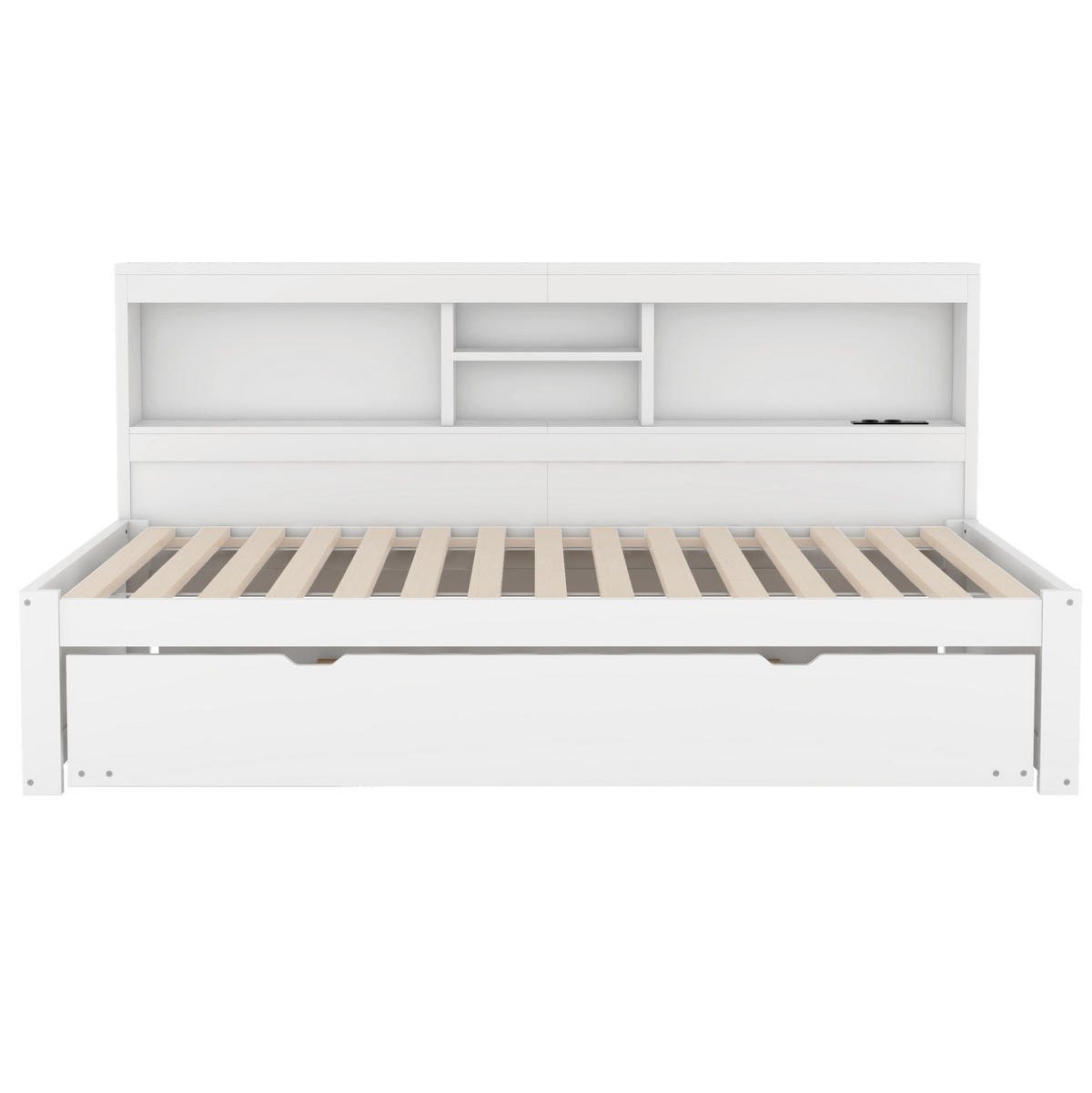 MULTIFUNKTIONSBETT 90/200 cm weiß mit LED-Beleuchtung und Stauraum - Weiß, Holzwerkstoff (90/200cm) - OKWISH