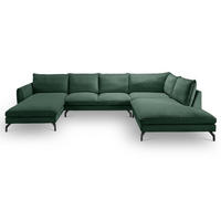 SOFA grün Cord-Stoff 202 x 361 cm, Wohnlandschaft U-Form - Dunkelgrün/Schwarz, Holz/Textil (361/87/202cm) - Inn.Furn