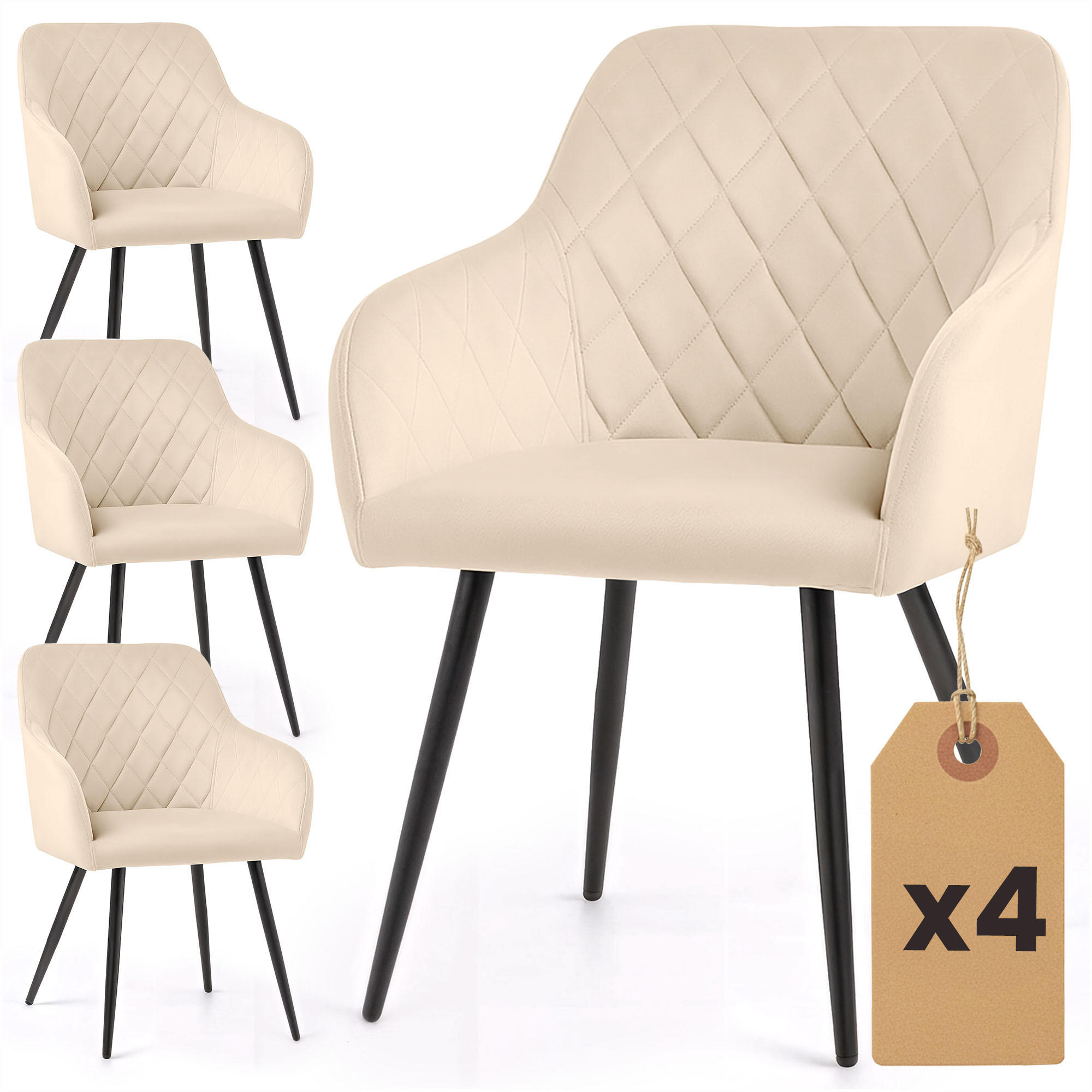 POLSTERSTUHL 4er Set, Metallbeine Beige, Schwarz 54,5/82/58 - Beige/Schwarz, Textil (55/82/58cm) - RAUMHIRSCH FURNITURE