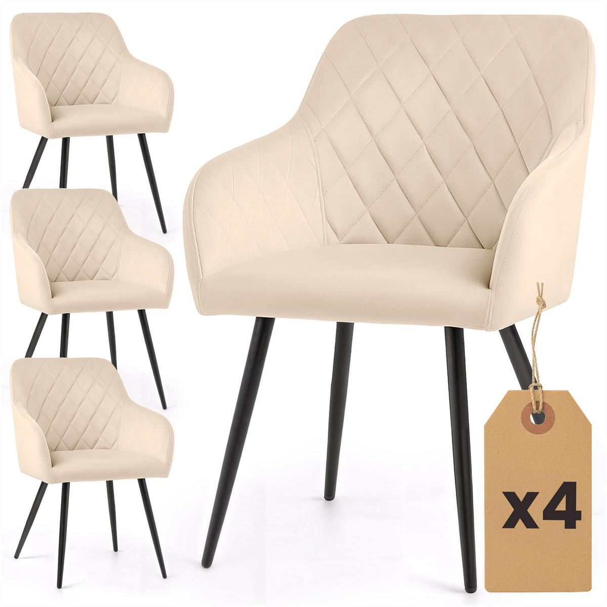 POLSTERSTUHL 4er Set, Metallbeine Beige, Schwarz 54,5/82/58 - Beige/Schwarz, Textil (55/82/58cm) - RAUMHIRSCH FURNITURE